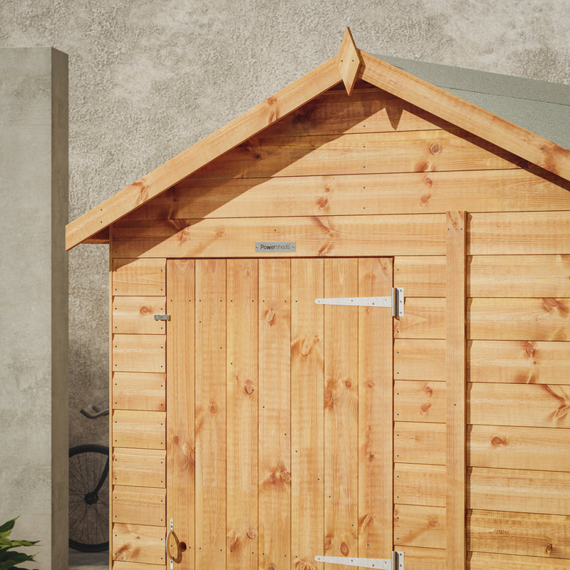 Apex garden shed in a garden setting