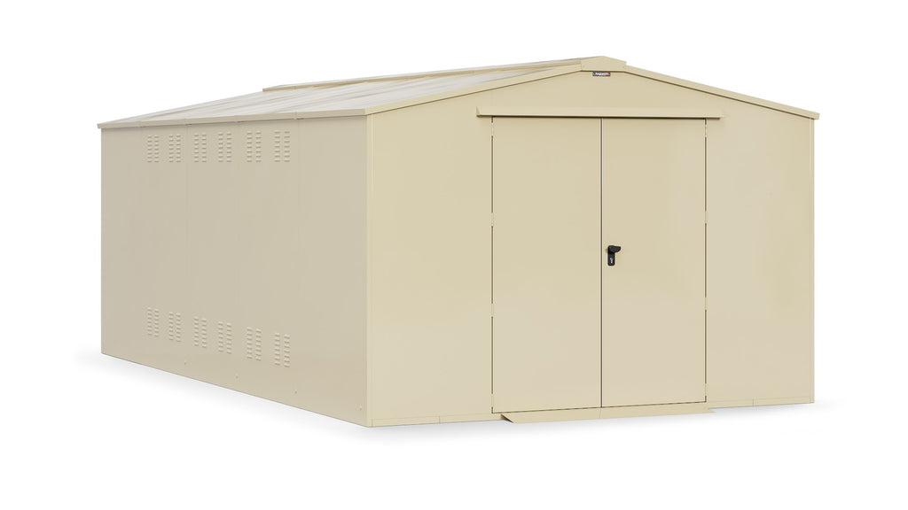 Asgard Garrison 10x18 motorcycle garage in ivory