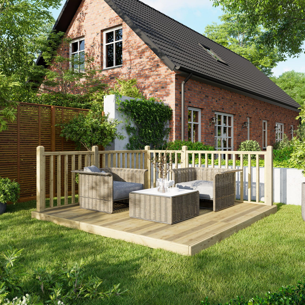 Power Wooden Decking Kit 10x10 / Handrails on Two Sides