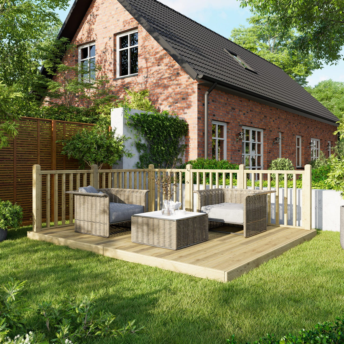 Power Wooden Decking Kit 10x12 / Handrails on Two Sides