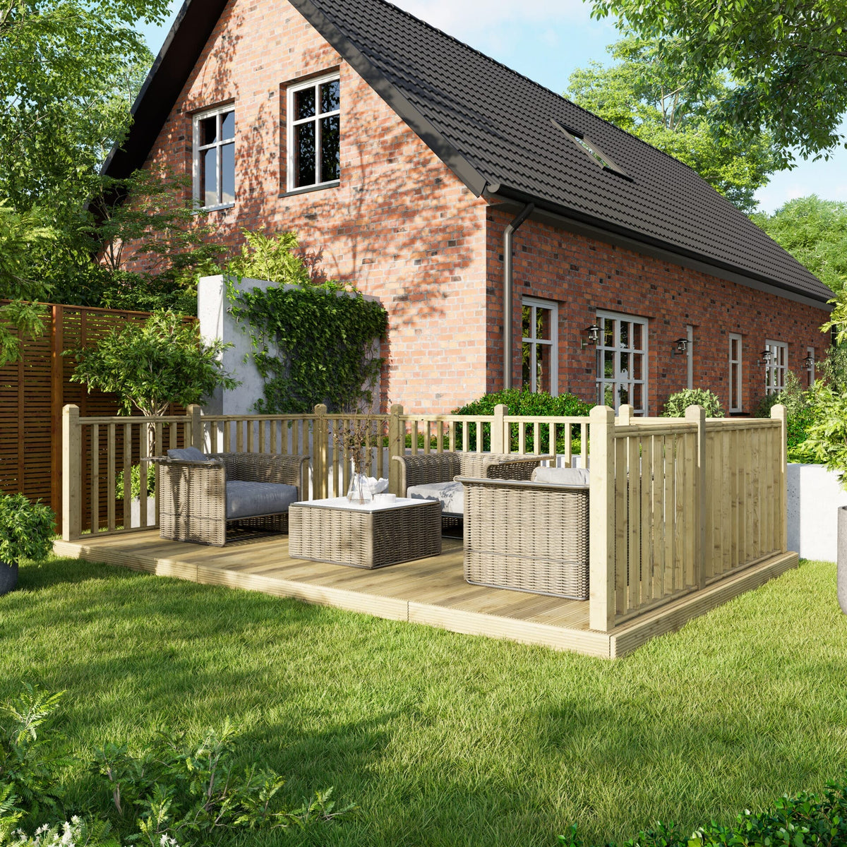 Power Wooden Decking Kit 10x16 / Handrails on Three Sides