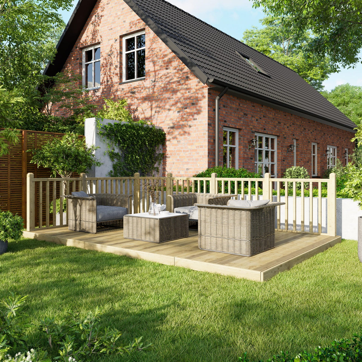 Power Wooden Decking Kit 10x16 / Handrails on Two Sides
