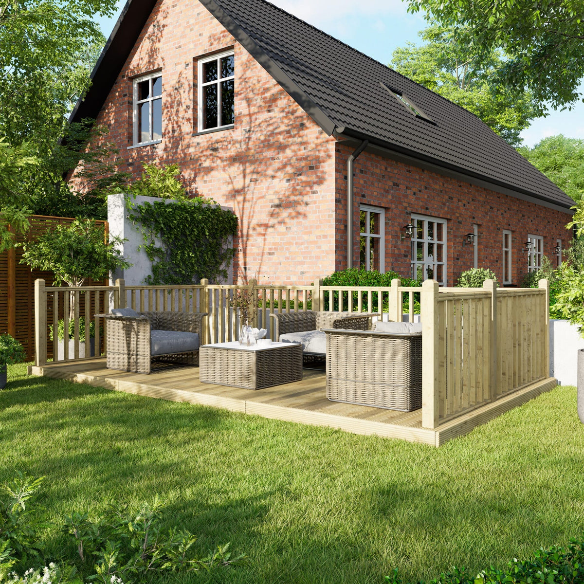Power Wooden Decking Kit 10x18 / Handrails on Three Sides