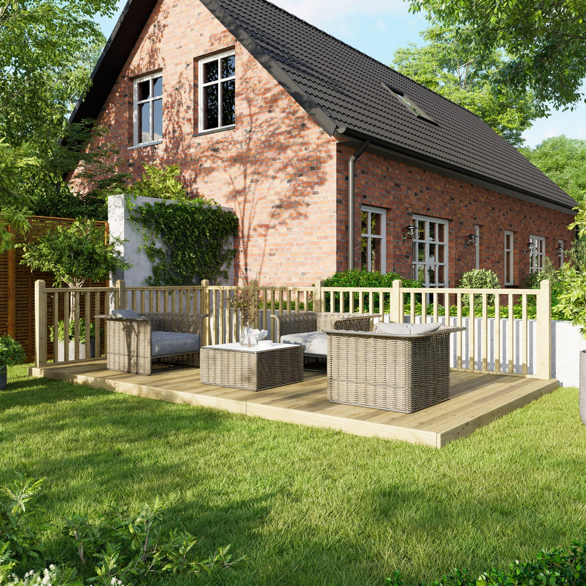 Power Wooden Decking Kit 10x18 / Handrails on Two Sides