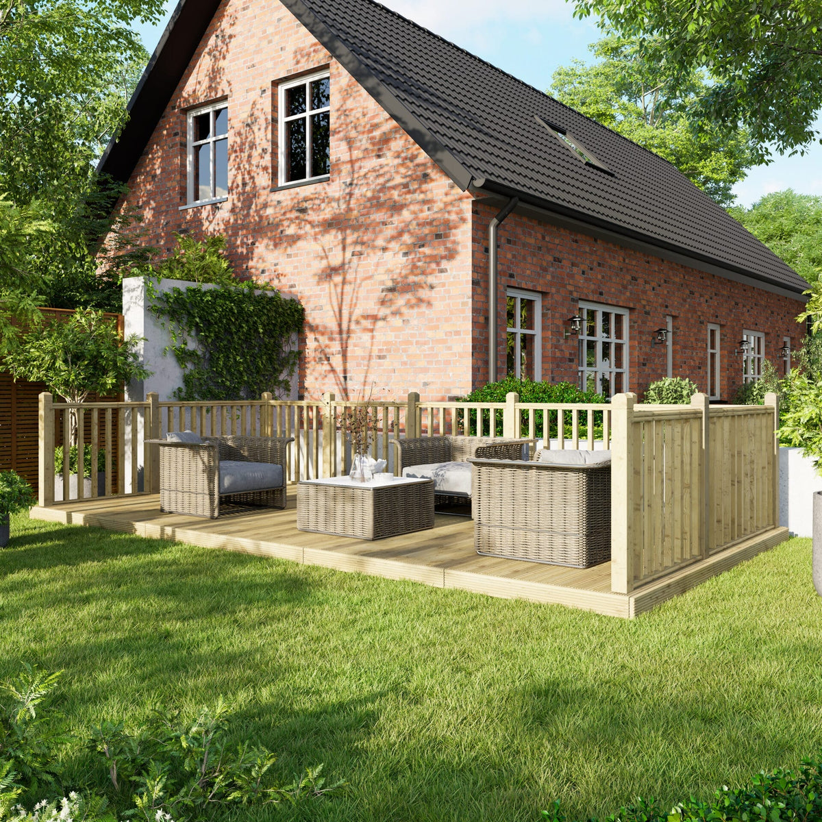 Power Wooden Decking Kit 10x20 / Handrails on Three Sides