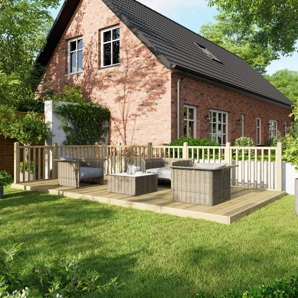 Power Wooden Decking Kit 10x20 / Handrails on Two Sides