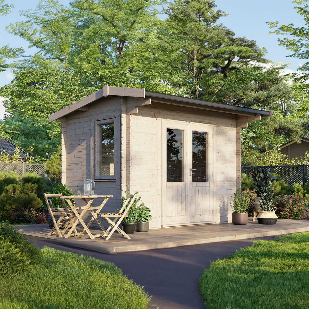 Power Apex Log Cabin - 28mm – 12x8 exterior view with centre door