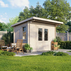 Power Pent Log Cabin - 28mm – 12x8 exterior view with centre door