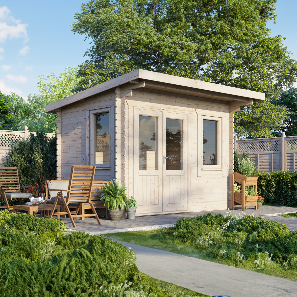 Power Pent Classic Log Cabin 44mm 12ft x 8ft doors left