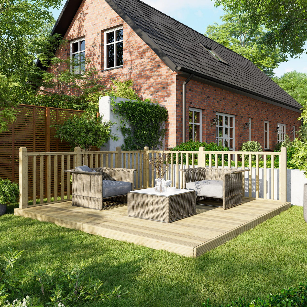 Power Wooden Decking Kit 12x12 / Handrails on Two Sides