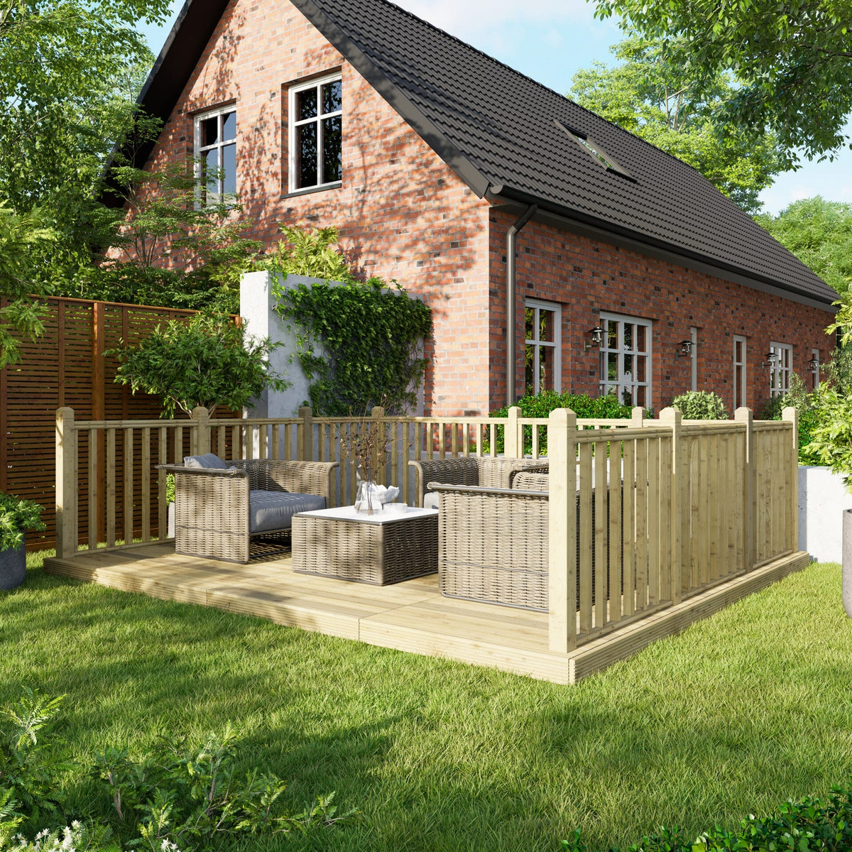 Power Wooden Decking Kit 12x14 / Handrails on Three Sides