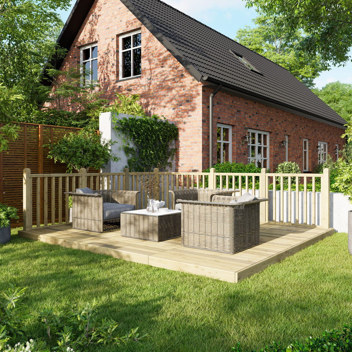 Power Wooden Decking Kit 12x14 / Handrails on Two Sides