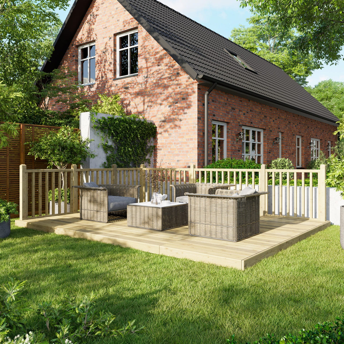 Power Wooden Decking Kit 12x16 / Handrails on Two Sides