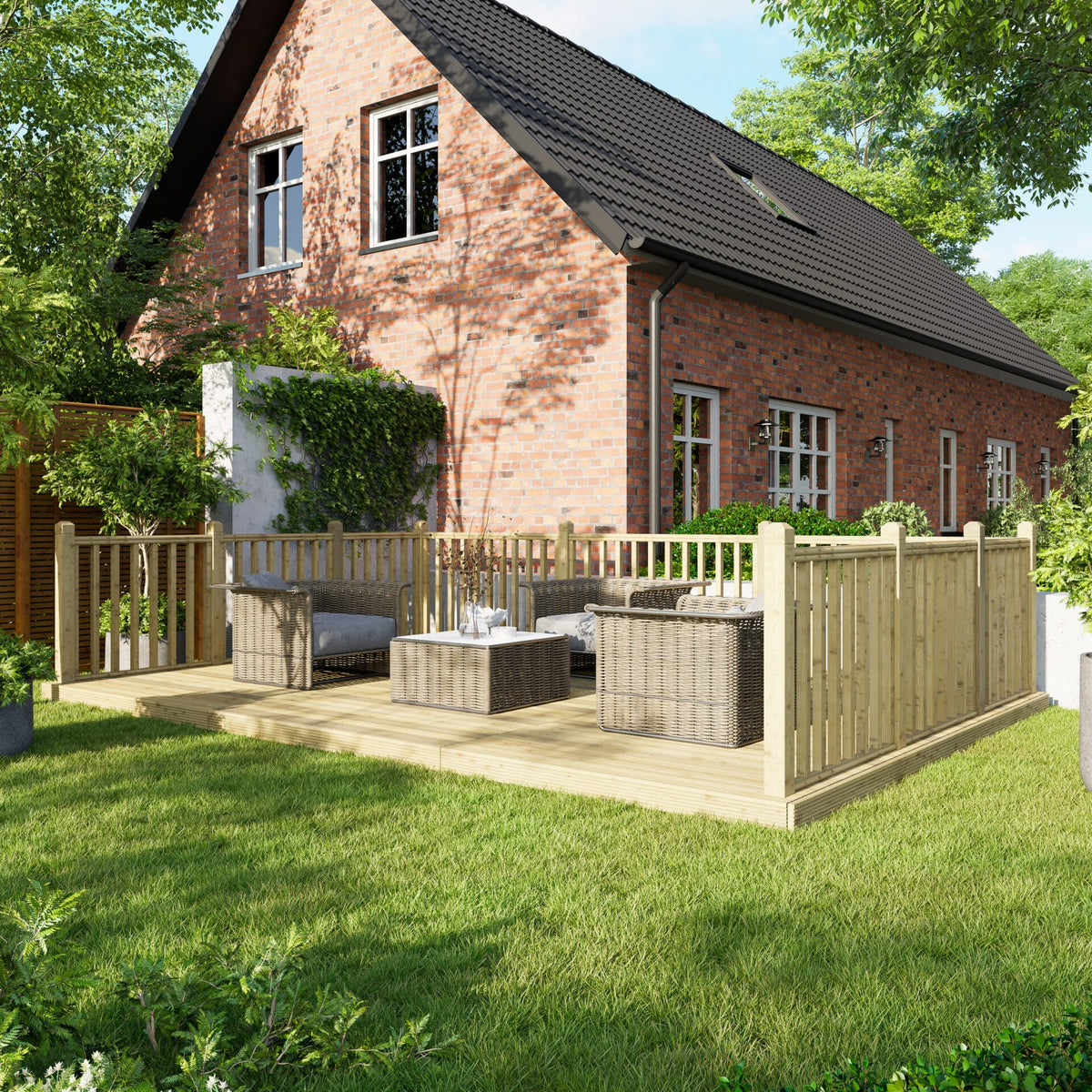 Power Wooden Decking Kit 12x18 / Handrails on Three Sides