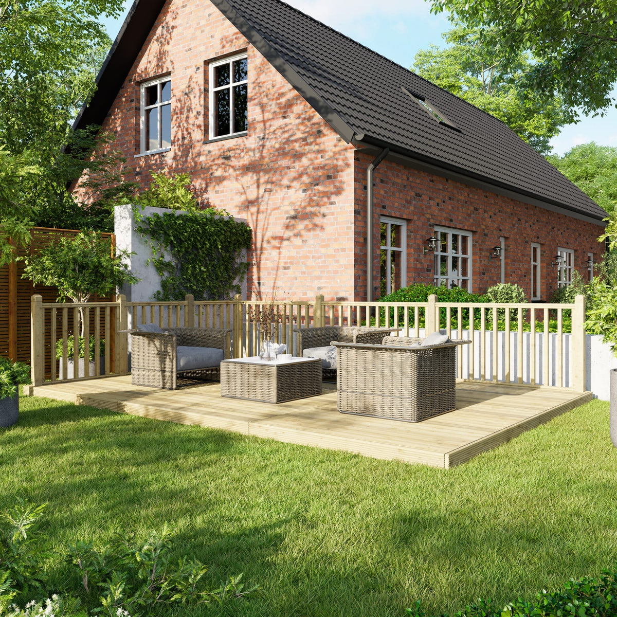 Power Wooden Decking Kit 12x18 / Handrails on Two Sides