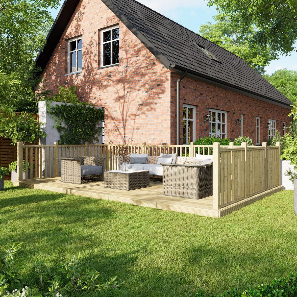 Power Wooden Decking Kit 12x20 / Handrails on Three Sides