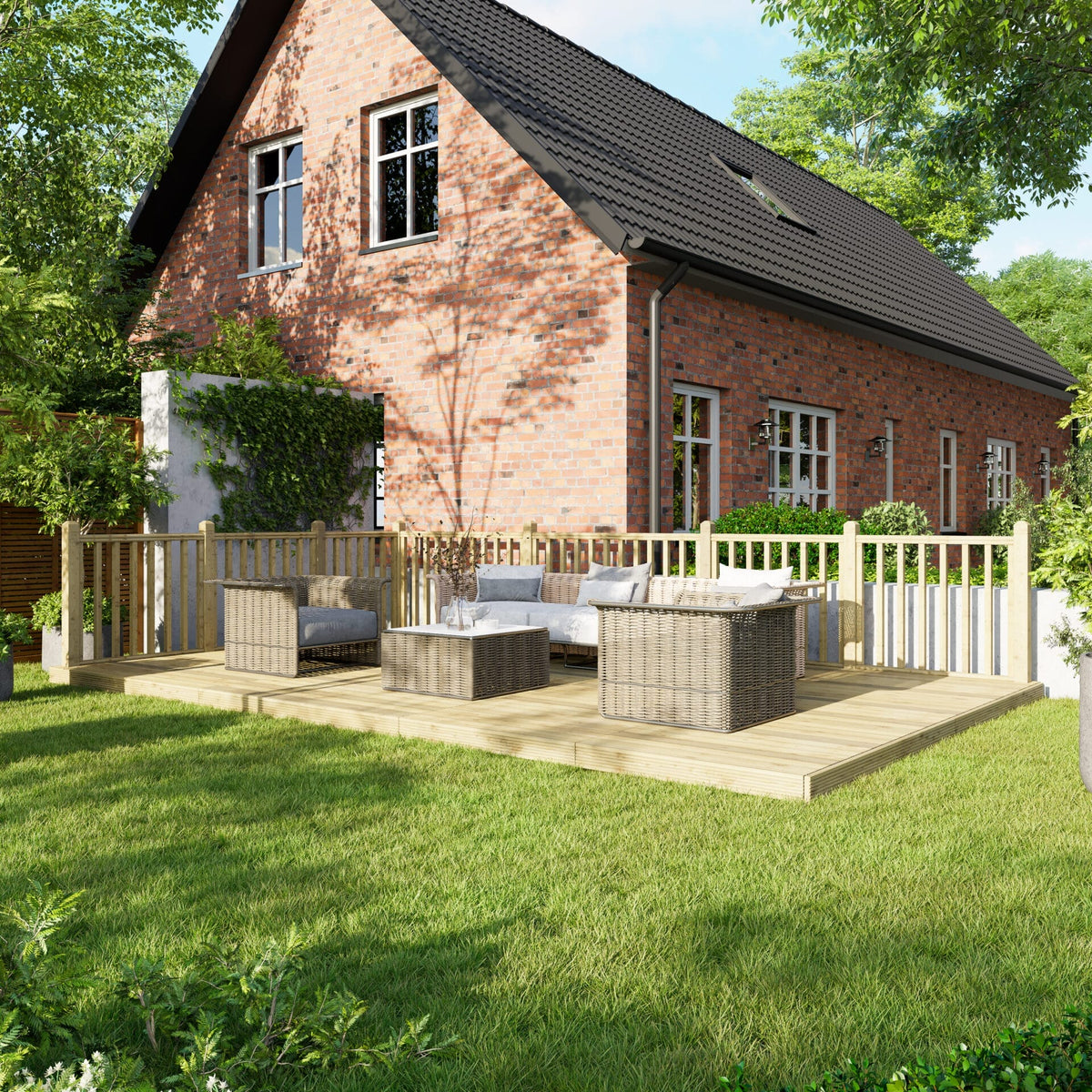 Power Wooden Decking Kit 12x20 / Handrails on Two Sides