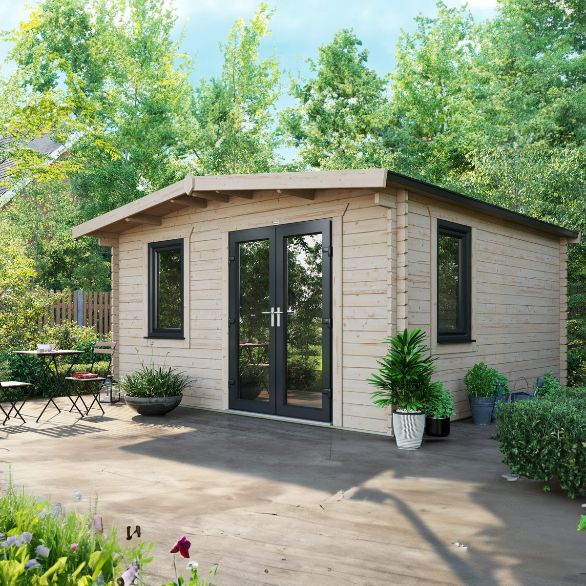 Power Sheds Power Chalet Log Cabin 44mm 14ft x 14ft / Right