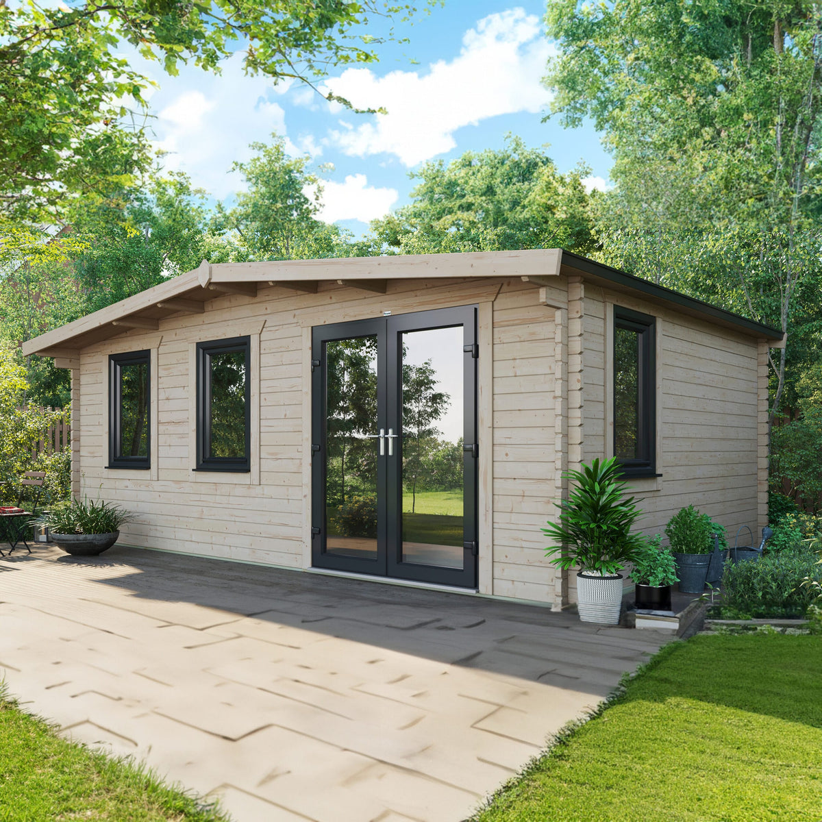 Power Sheds Power Chalet Log Cabin 44mm 14ft x 20ft / Right