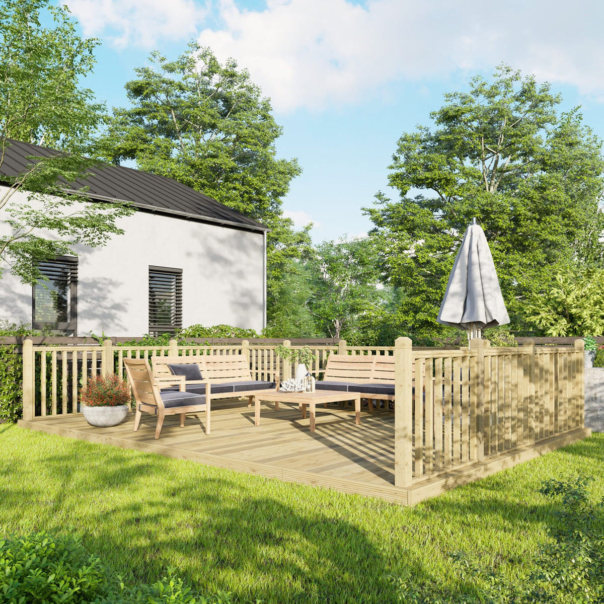 Power Wooden Decking Kit 14x20 / Handrails on Three Sides