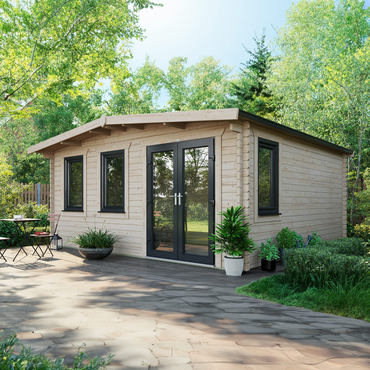 Power Sheds Power Chalet Log Cabin 44mm 16ft x 16ft / Right