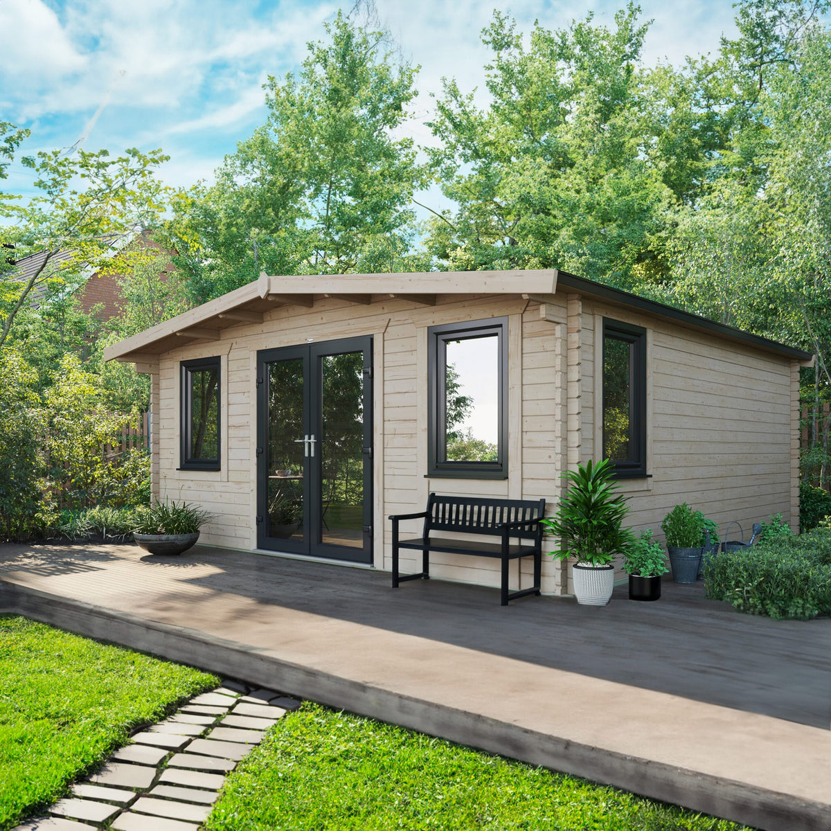 Power Sheds Power Chalet Log Cabin 44mm 18ft x 18ft / Centre
