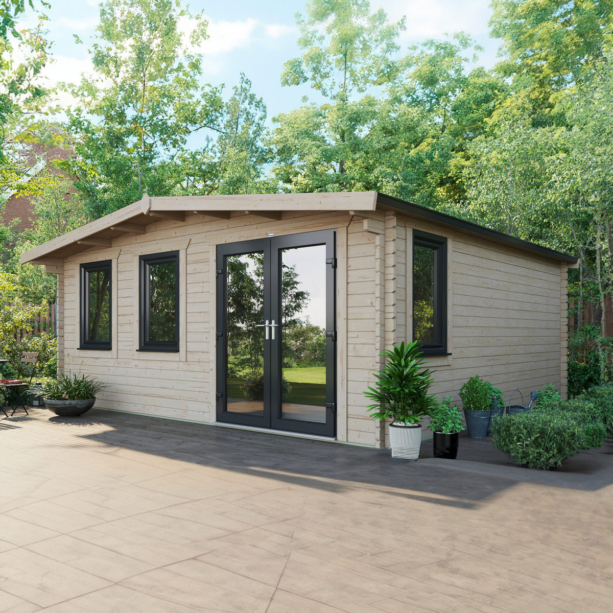 Power Sheds Power Chalet Log Cabin 44mm 18ft x 18ft / Right