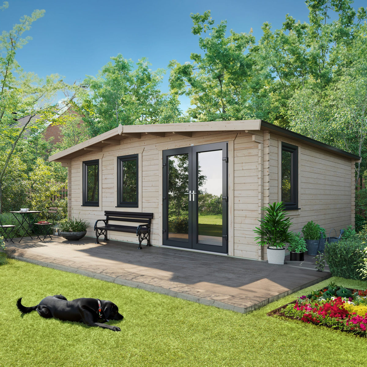 Power Sheds Power Chalet Log Cabin 44mm 18ft x 20ft / Right