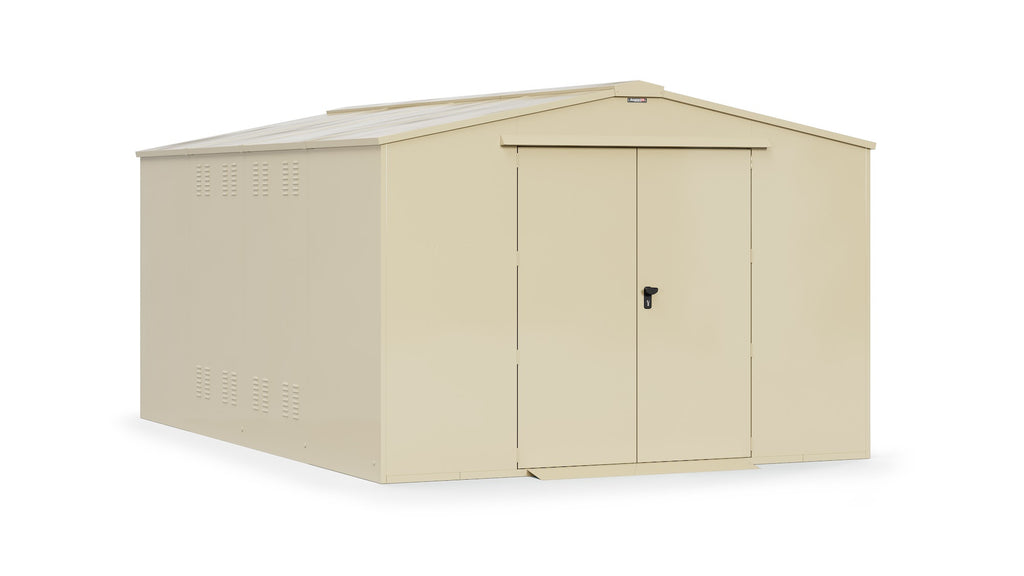 Asgard Garrison 10x14 motorcycle garage in ivory