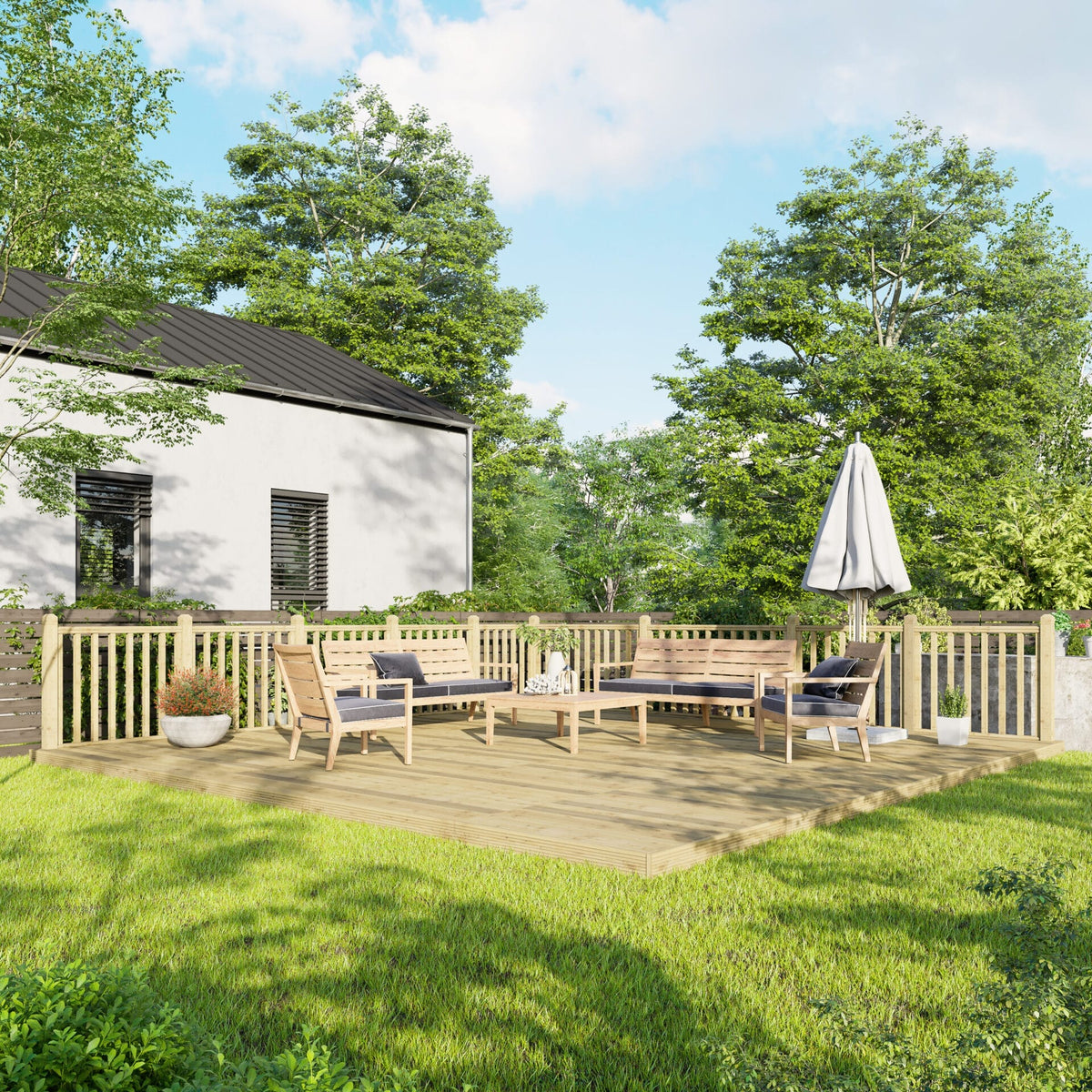 Power Wooden Decking Kit 20x20 / Handrails on Two Sides