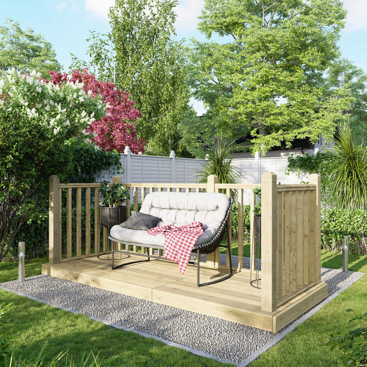 Power Wooden Decking Kit 4x10 / Handrails on Three Sides