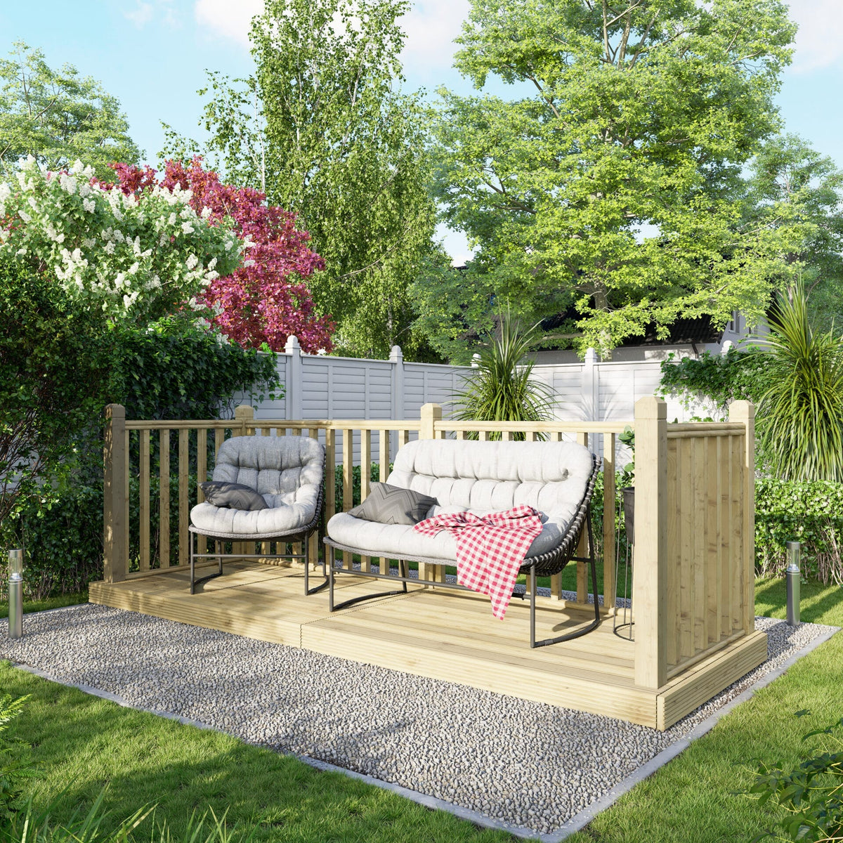 Power Wooden Decking Kit 4x12 / Handrails on Three Sides
