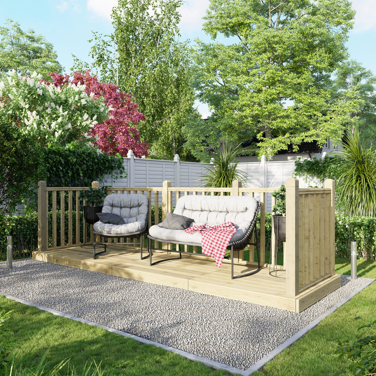 Power Wooden Decking Kit 4x14 / Handrails on Three Sides