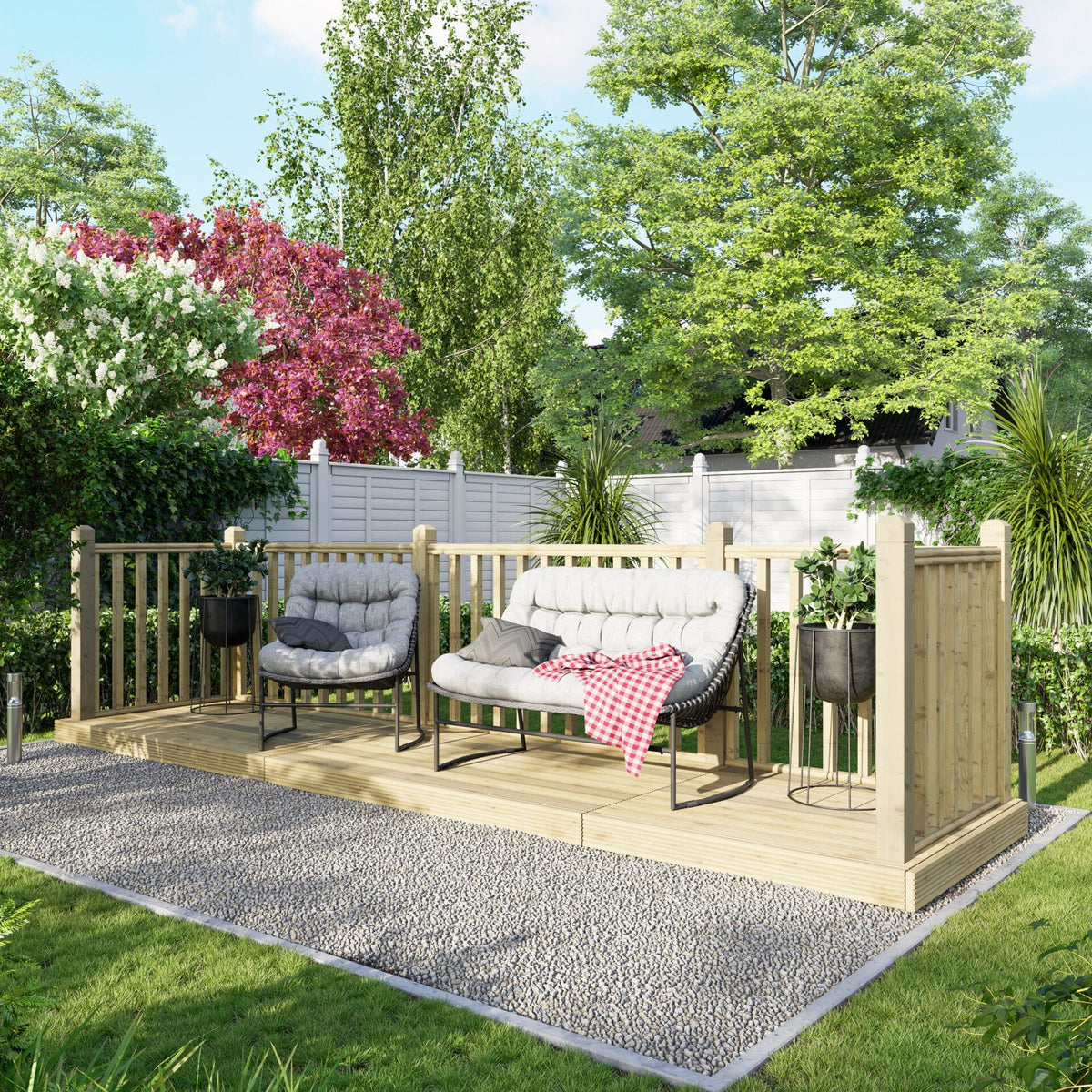 Power Wooden Decking Kit 4x16 / Handrails on Three Sides