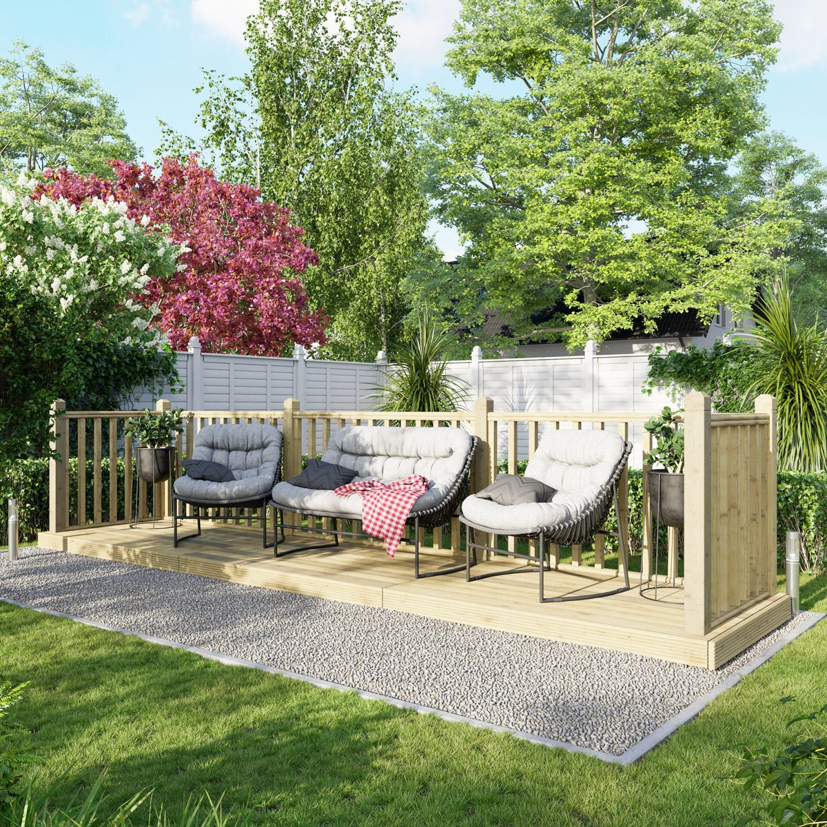 Power Wooden Decking Kit 4x18 / Handrails on Three Sides