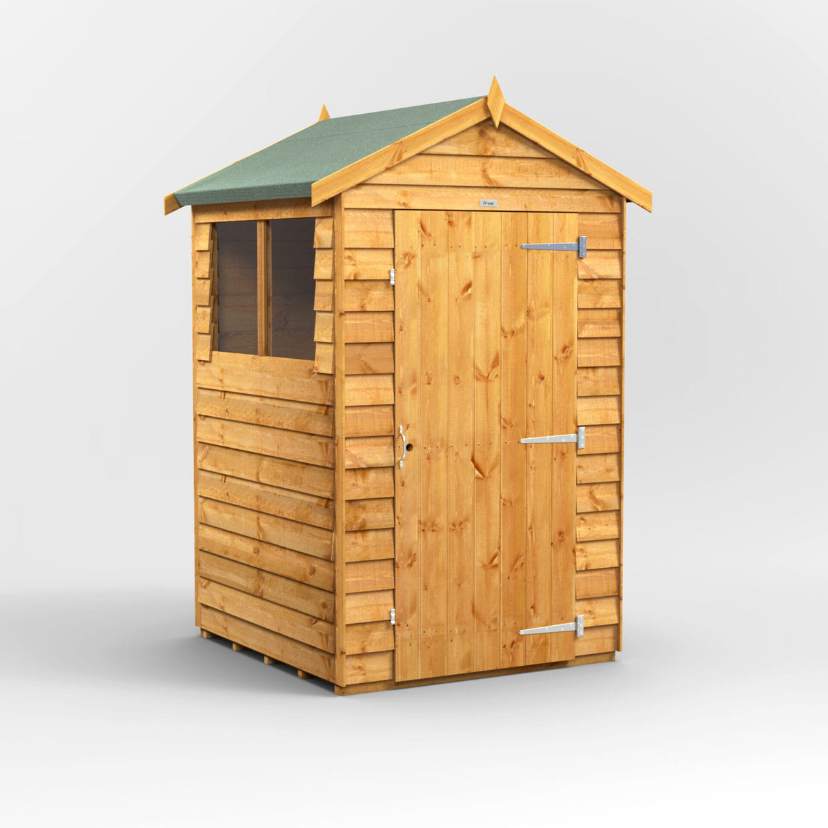 Power Overlap Apex Shed – 4x4 exterior view with windows and single door