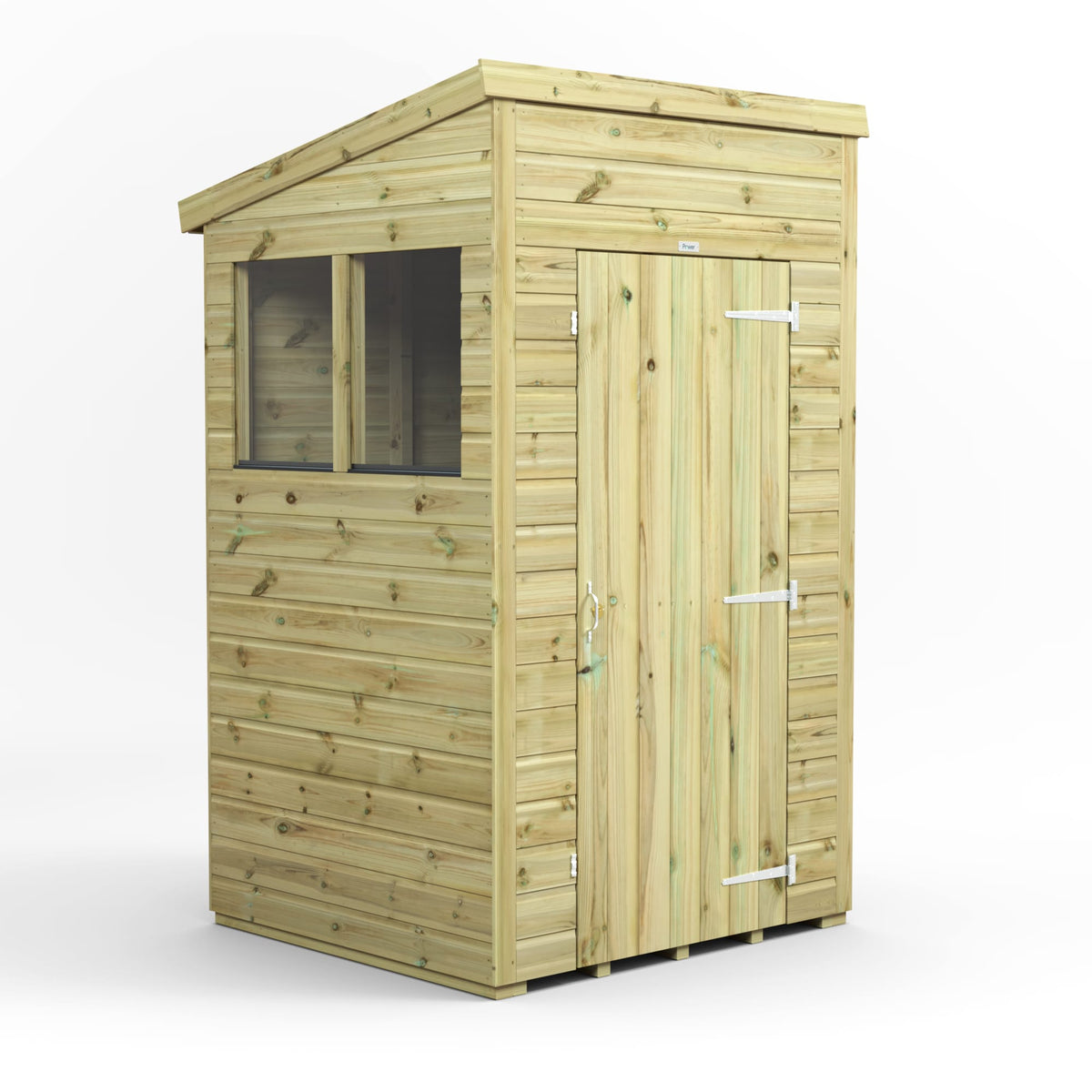 Power Premium Pent Shed – 4x4 exterior view with windows and single door