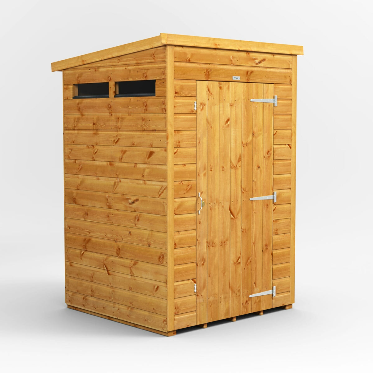 Power Pent Security Shed – 4x4 exterior view with windows and single door