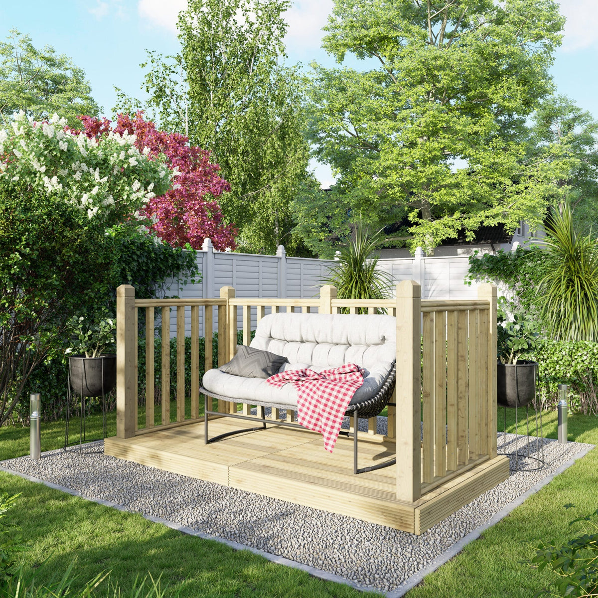 Power Wooden Decking Kit 4x8 / Handrails on Three Sides