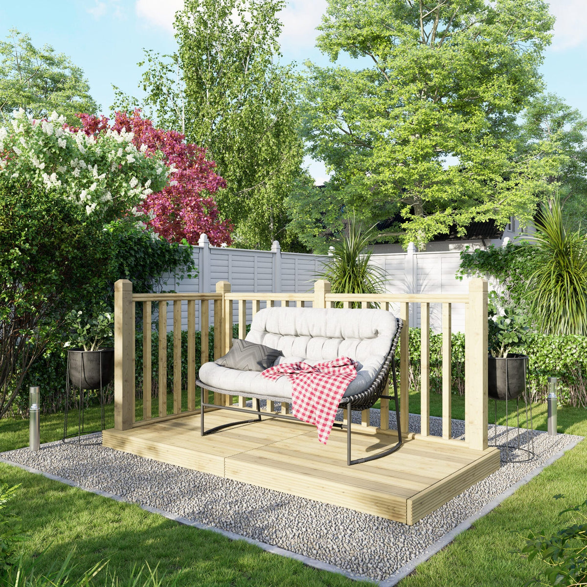 Power Wooden Decking Kit 4x8 / Handrails on Two Sides