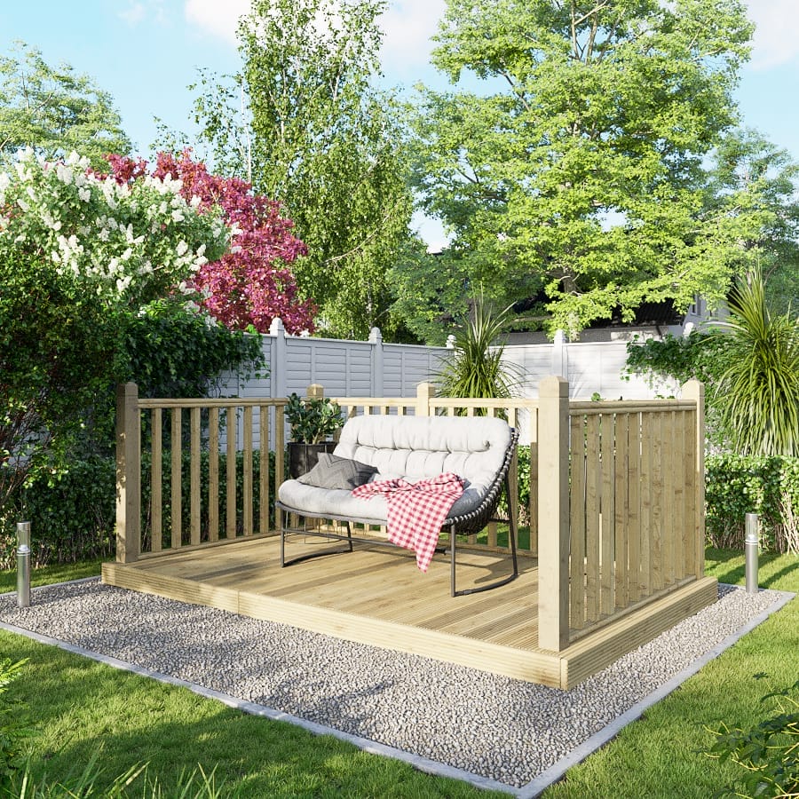 Power Wooden Decking Kit 6x10 / Handrails on Three Sides