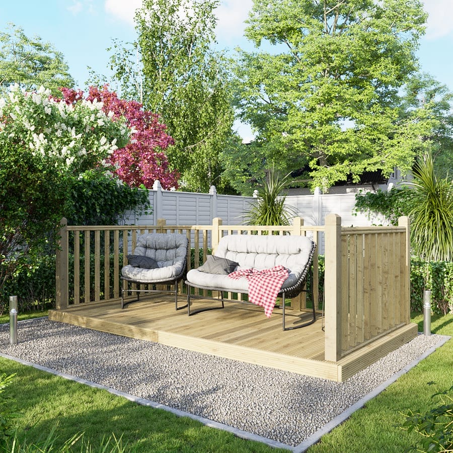 Power Wooden Decking Kit 6x12 / Handrails on Three Sides