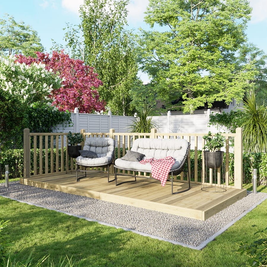 Power Wooden Decking Kit 6x14 / Handrails on Two Sides