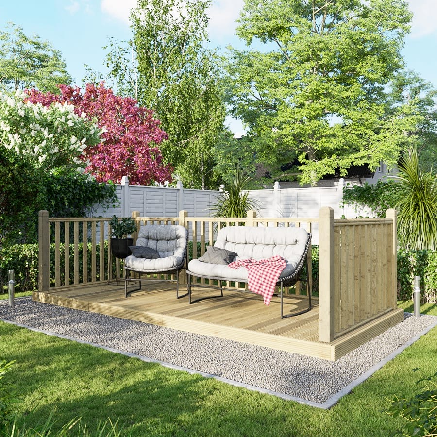Power Wooden Decking Kit 6x14 / Handrails on Three Sides