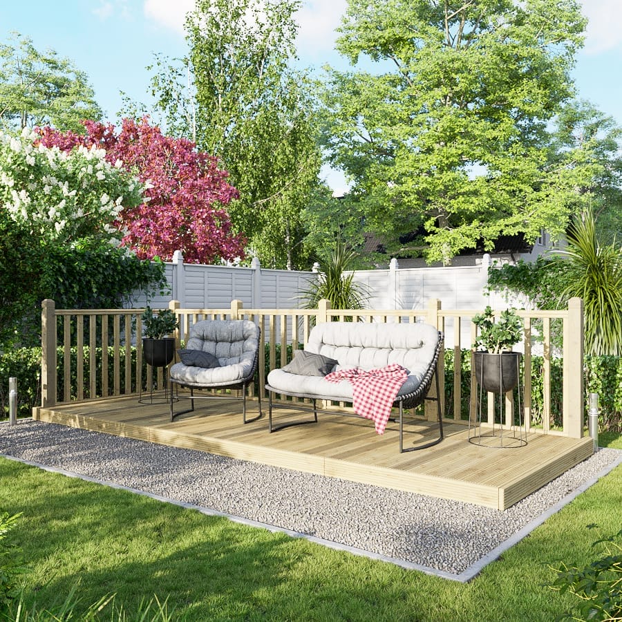 Power Wooden Decking Kit 6x16 / Handrails on Two Sides
