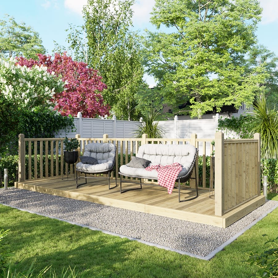 Power Wooden Decking Kit 6x16 / Handrails on Three Sides