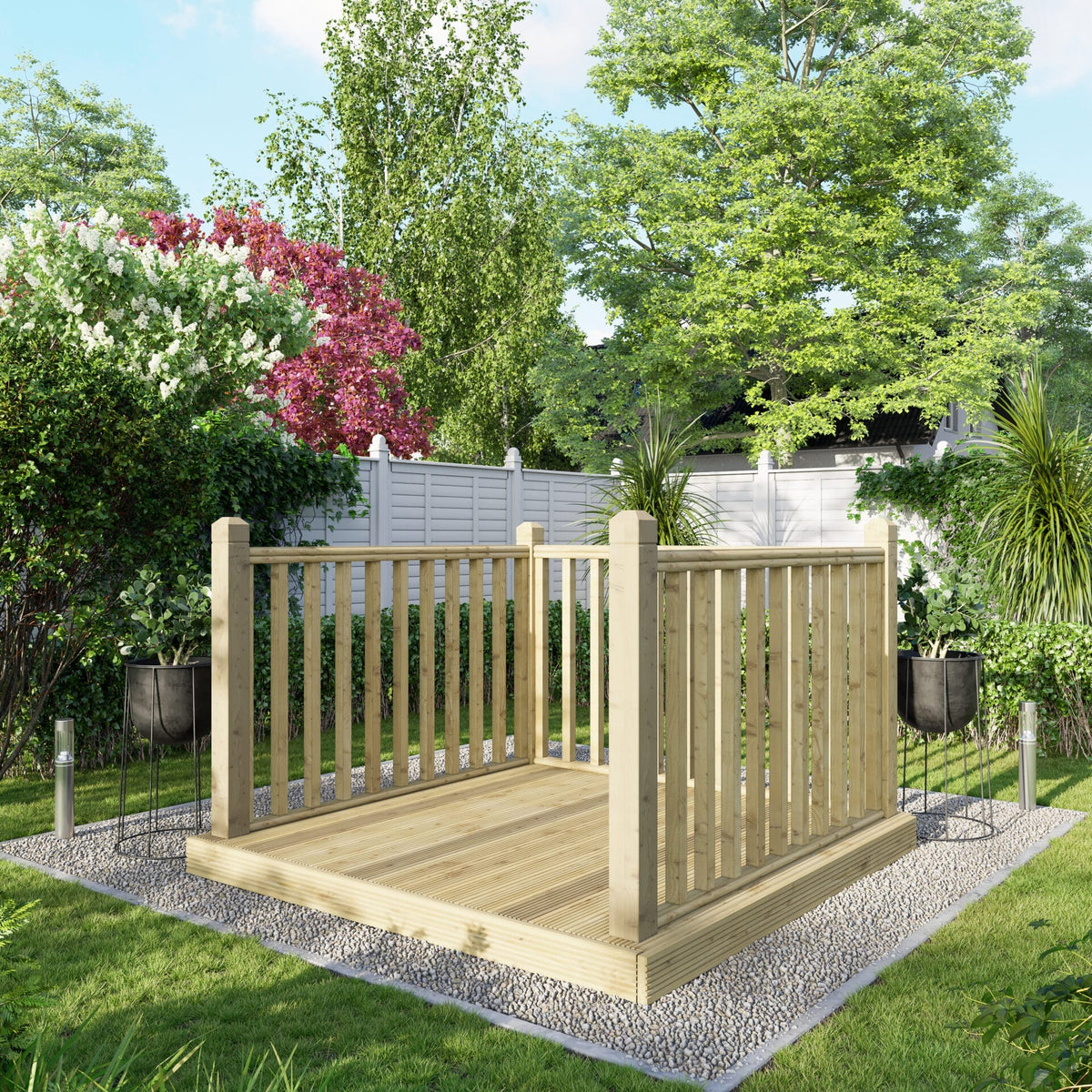 Power Wooden Decking Kit 6x6 / Handrails on Three Sides