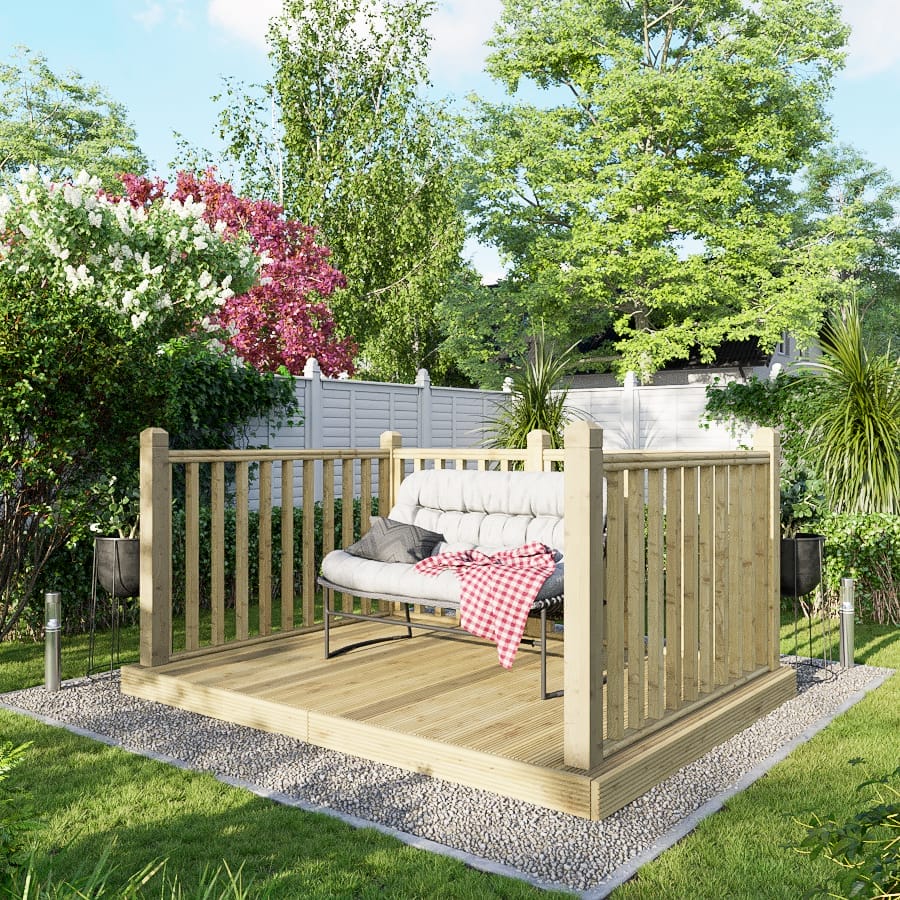 Power Wooden Decking Kit 6x8 / Handrails on Three Sides