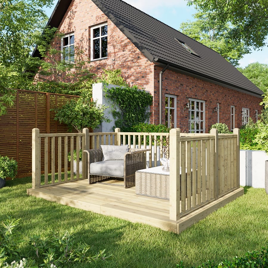 Power Wooden Decking Kit 8x10 / Handrails on Three Sides
