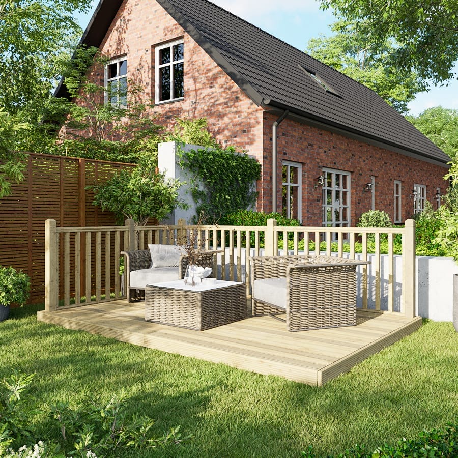 Power Wooden Decking Kit 8x12 / Handrails on Two Sides